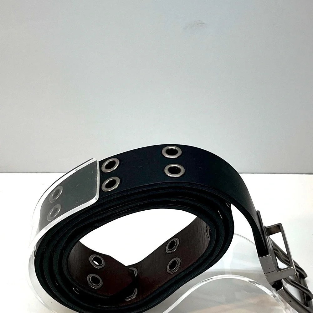 Reversable Belt Brown Black Silver Buckle Unisex Grommet Detail XL Mexico
